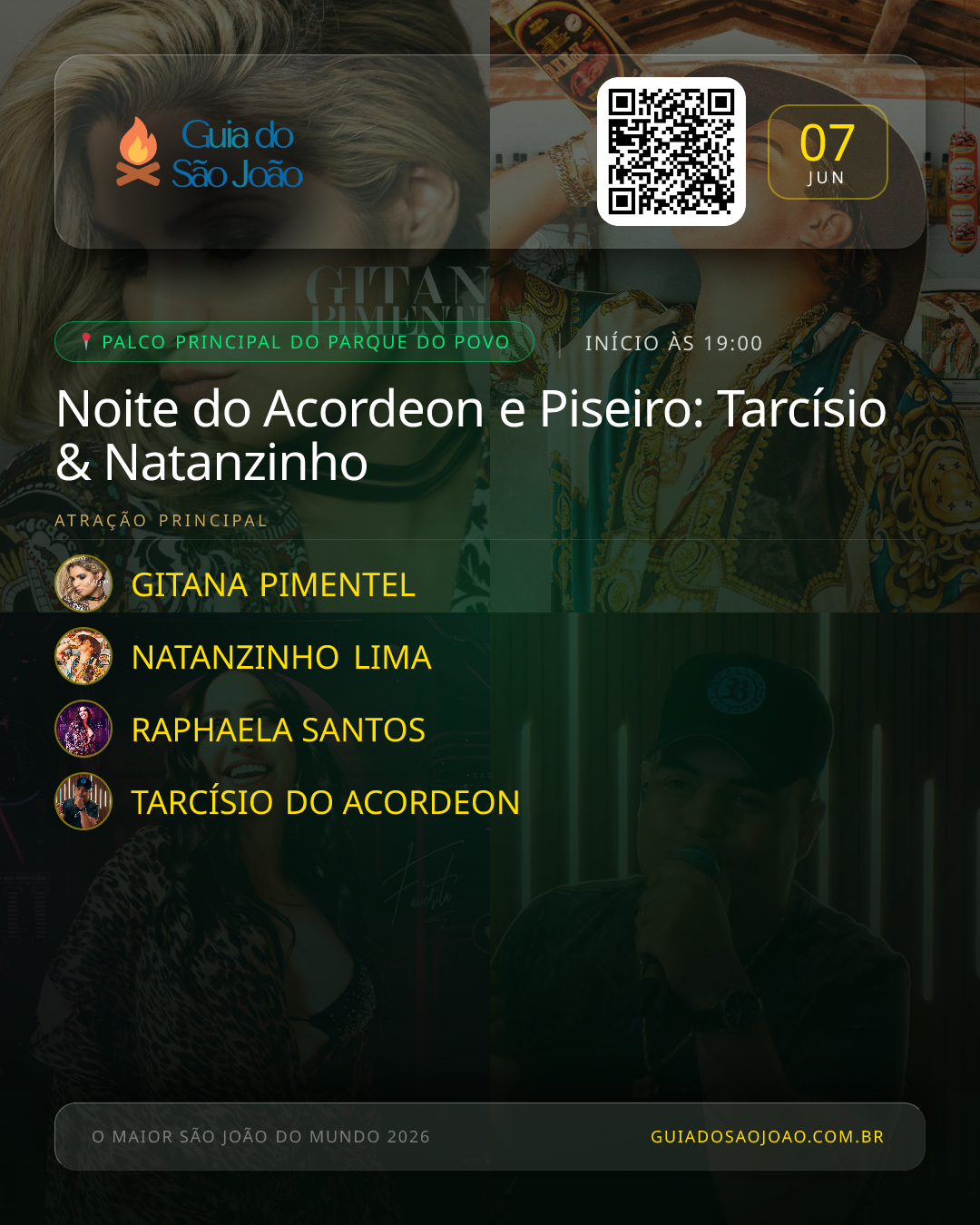 Card do evento Noite do Acordeon e Piseiro: Tarcísio & Natanzinho