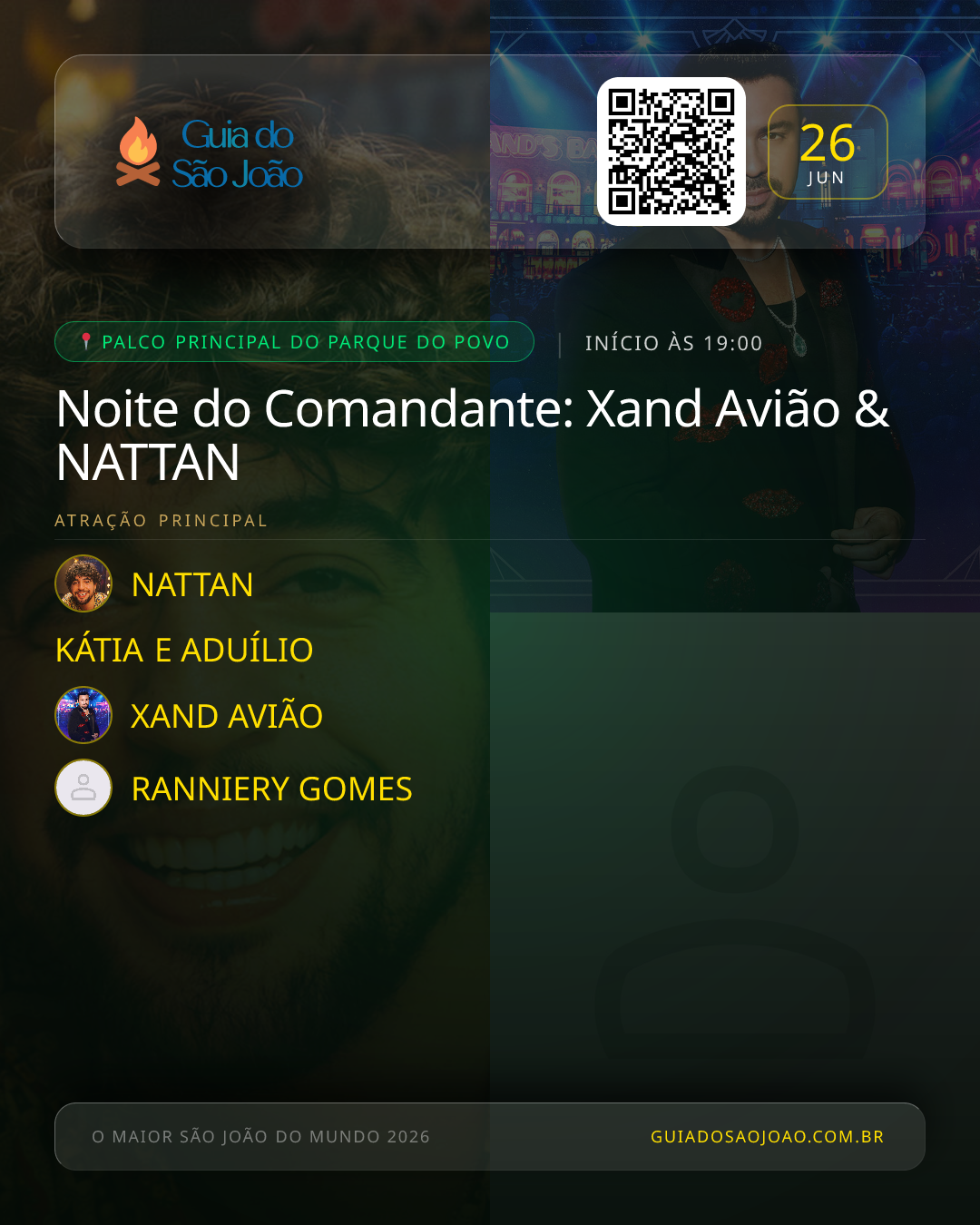 Card do evento Noite do Comandante: Xand Avião & NATTAN