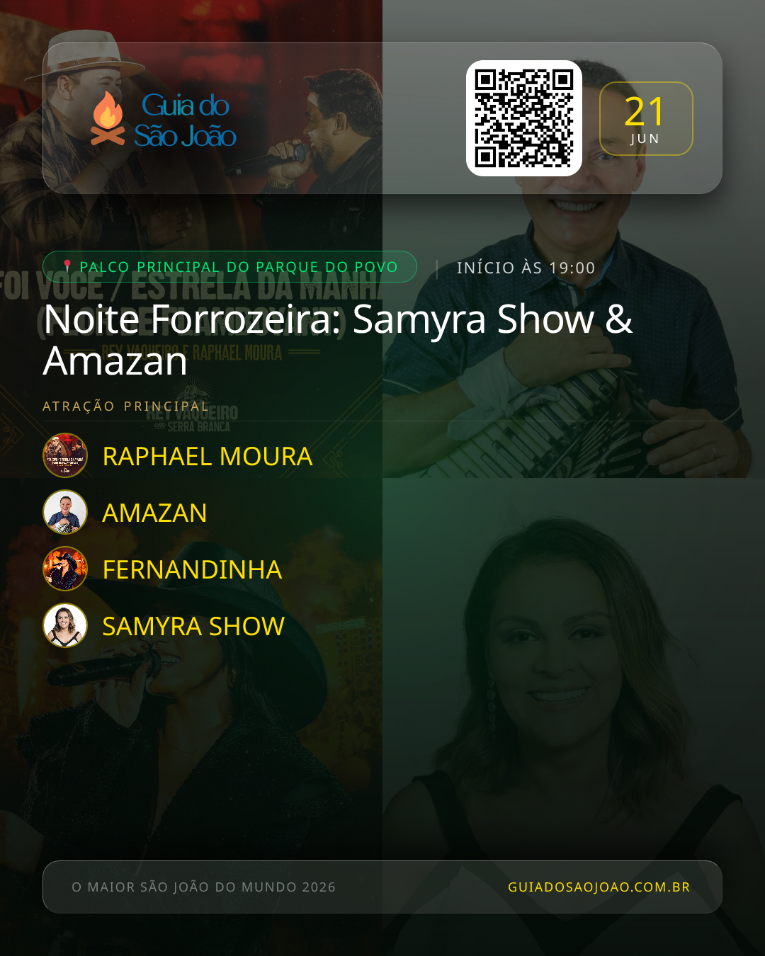 Card do evento Noite Forrozeira: Samyra Show & Amazan