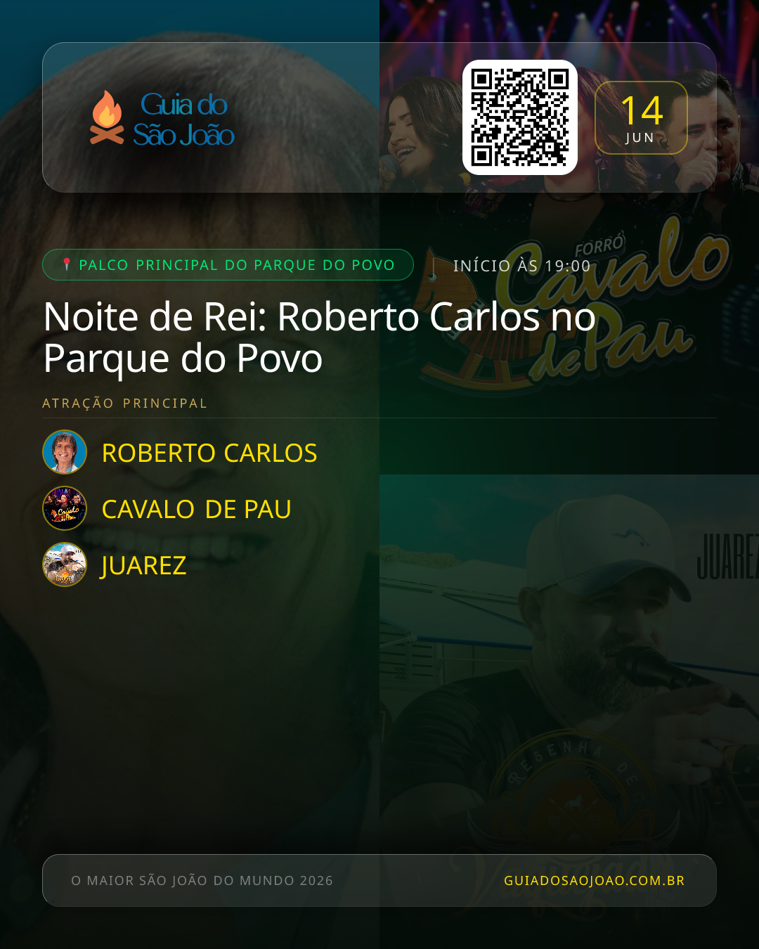 Card do evento Noite de Rei: Roberto Carlos no Parque do Povo