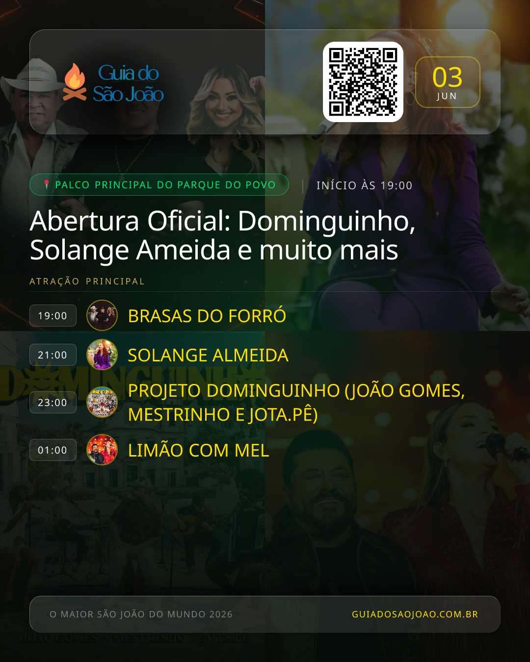 Card do evento Abertura Oficial: Dominguinho, Solange Ameida e muito mais