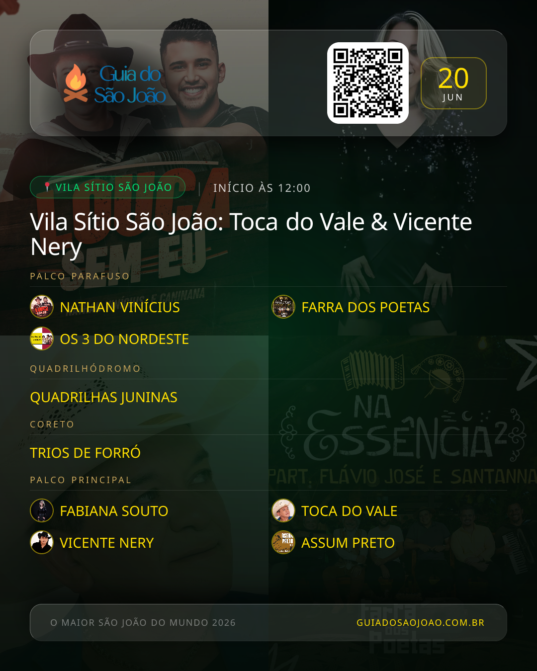 Card do evento Vila Sítio São João: Toca do Vale & Vicente Nery