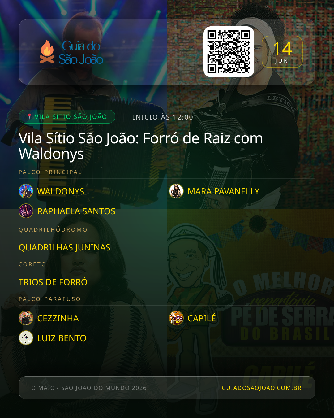 Card do evento Vila Sítio São João: Forró de Raiz com Waldonys